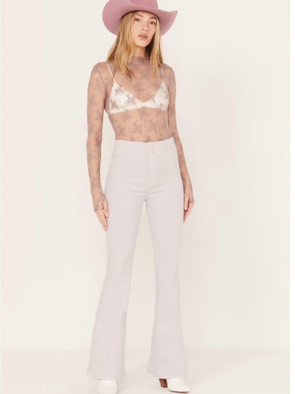 Free People High-Rise Flare Jeans in Pale Lavender